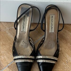 Zara Black Strappy Heels with Silver Accents